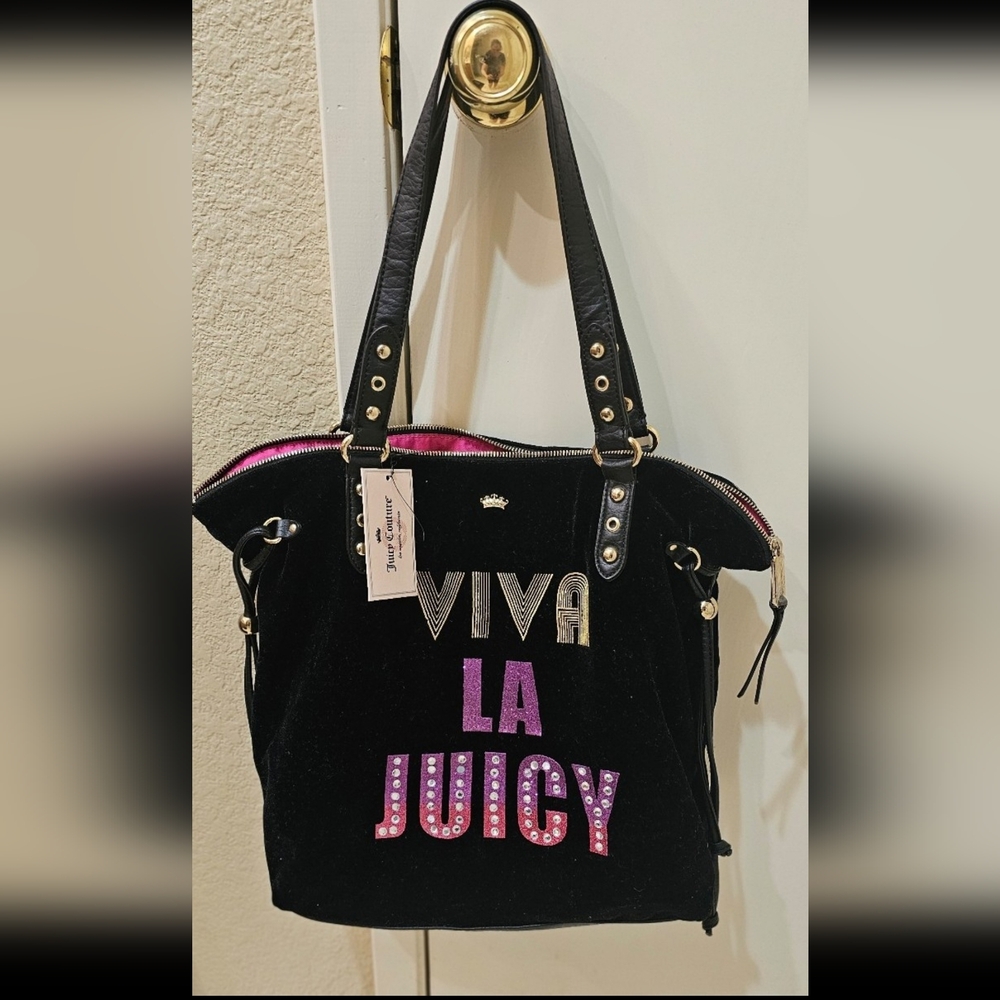 Juicy Couture Black Tote with Pink and Purple Accents